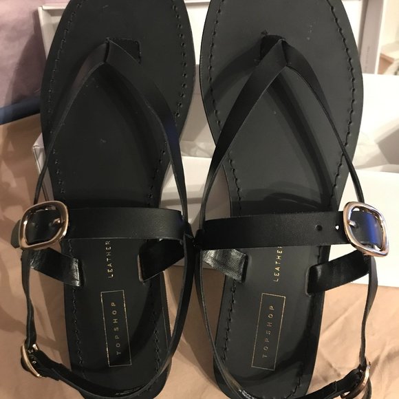 Ladies Black Leather Sandals, Size 8.5 - Picture 1 of 3
